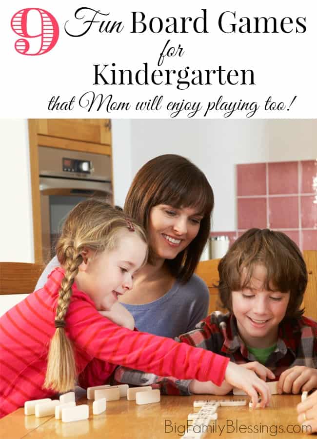 9 Fun Board Games for Kindergarten- that Mom will actually enjoy playing too! So many games for this age are mind numbing for an adult to play. These 9 board and card games are fun for the whole family!