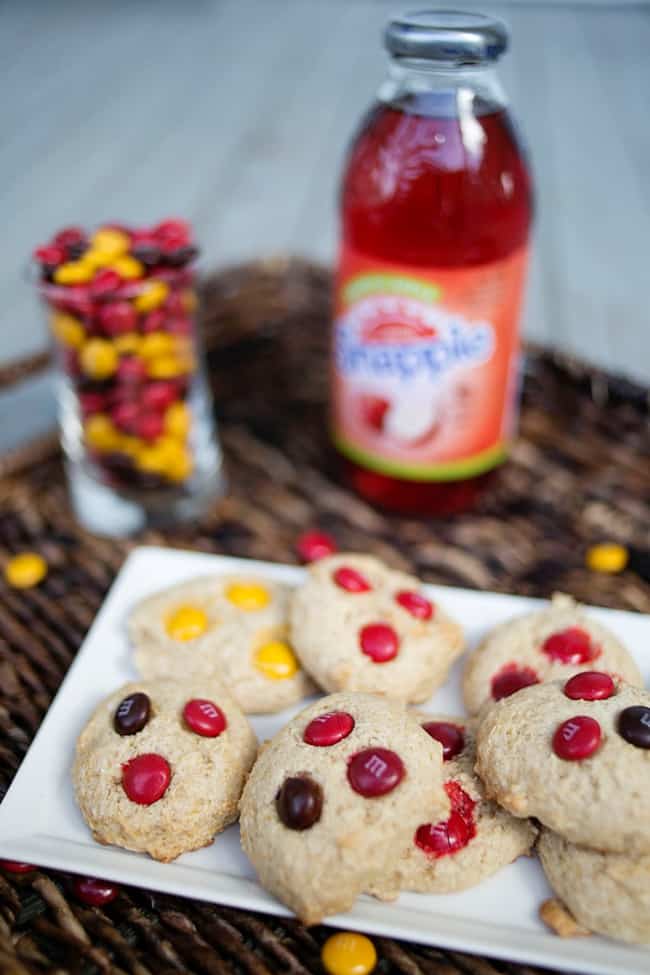 Cinnamon Roll M&M cake mix cookies. With just 4 ingredients these are perfect for a quick fall treat!