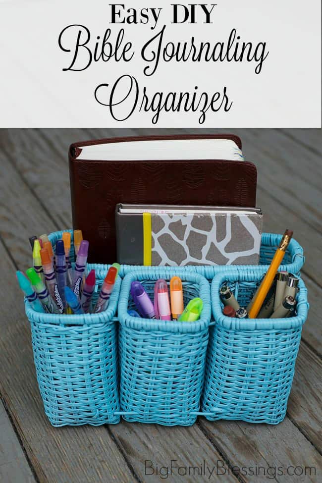 Easy DIY Bible Journaling organizer perfect for thrift store or yard sale find!