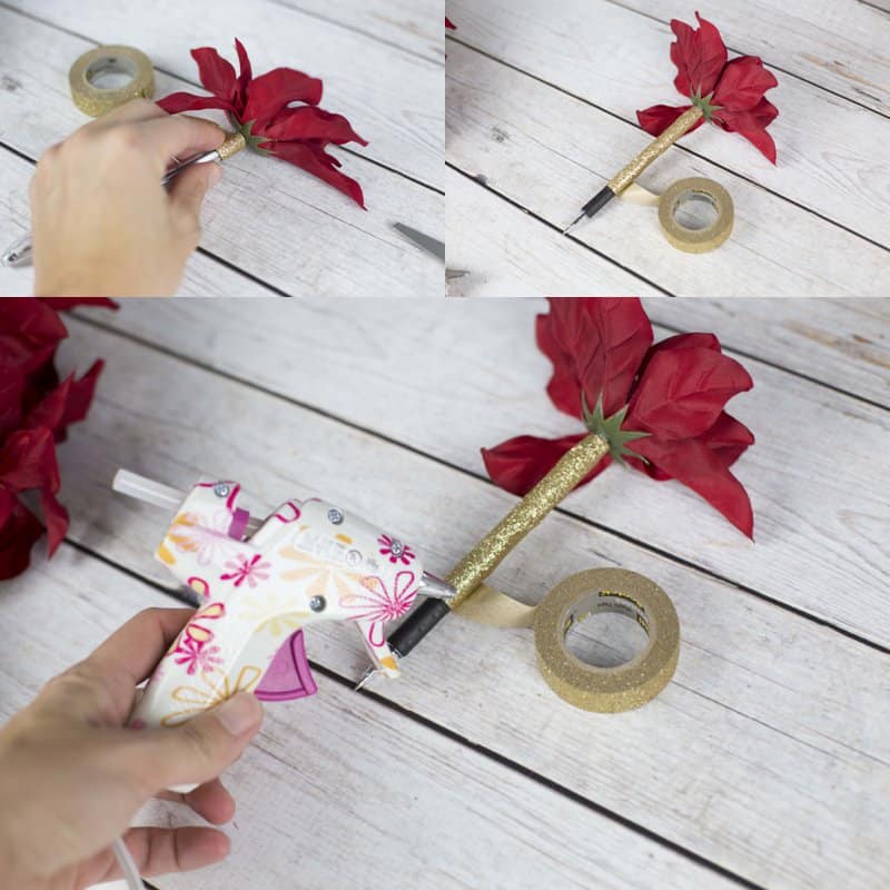 DIY Christmas Poinsettia Flower Pen Gift tutorial