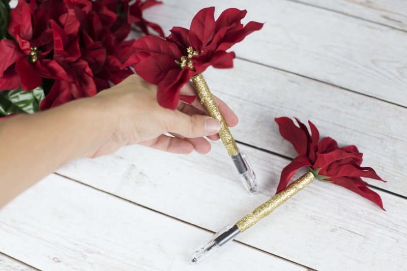 DIY Christmas Poinsettia Flower Pen teacher Gift