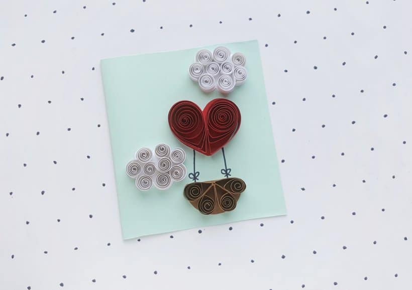 DIY Quilled Heart Hot Air Balloon Valentine’s Day Card