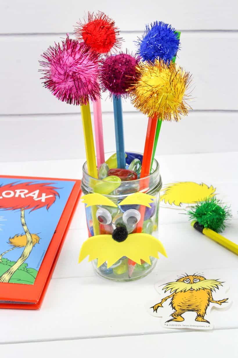Lorax Pencil Jar with Truffula Tree Pencils – Dr. Seuss Craft