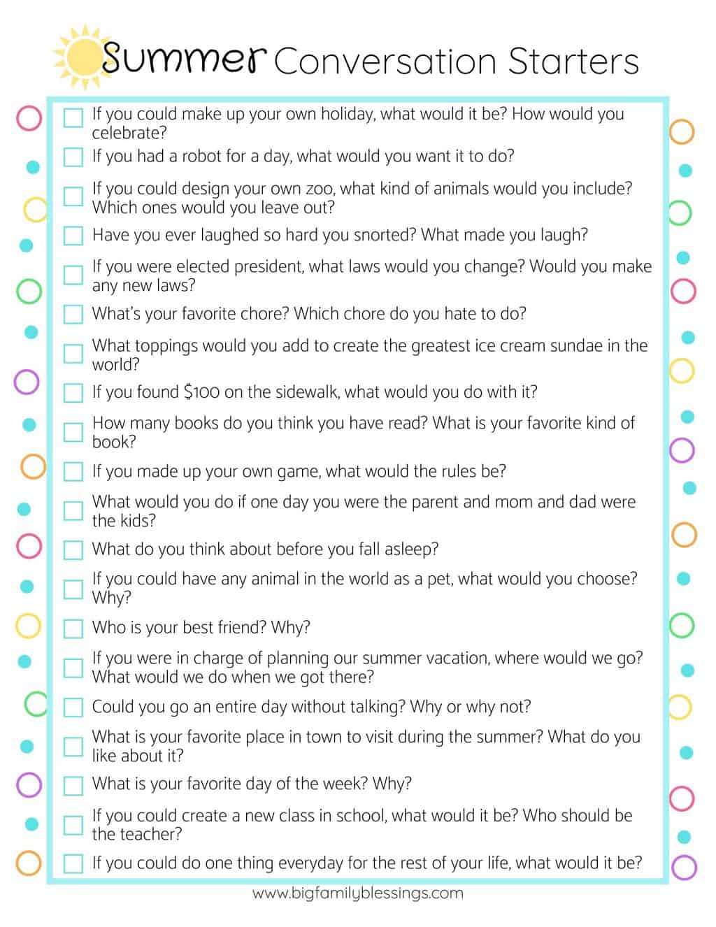 20 Fun Conversation Starters to Get Your Kids Talking This Summer - Big ...