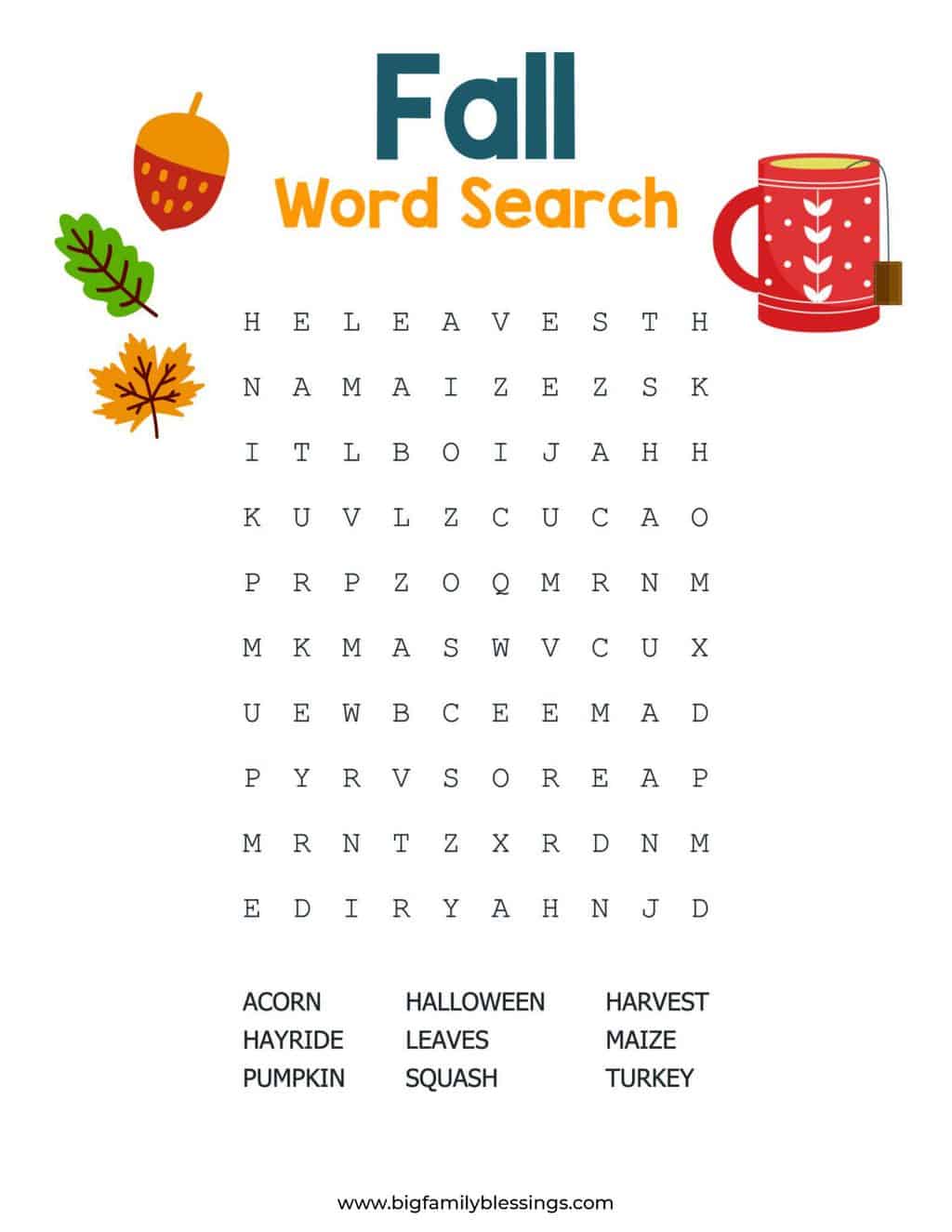 Free Printable Fall Fun Activities - Big Family Blessings