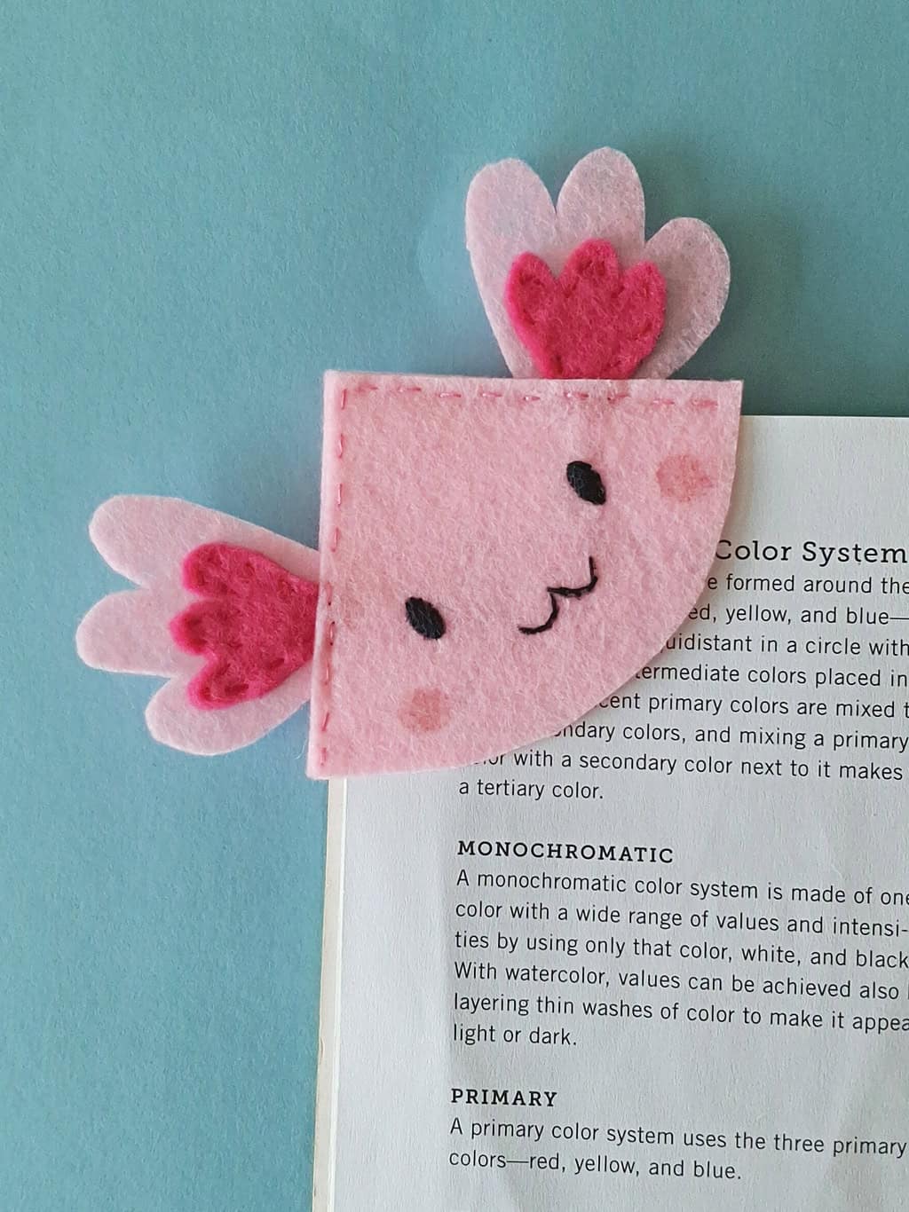 Felt Axolotl Corner Bookmark